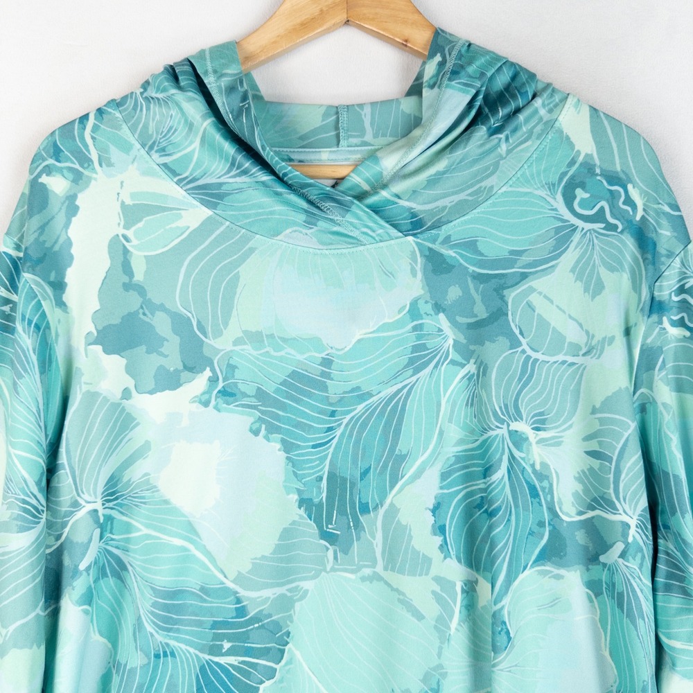 Realtree Fishing Top Womens XL Teal Aqua Floral Hooded Sun Shirt Performance - Picture 2 of 7